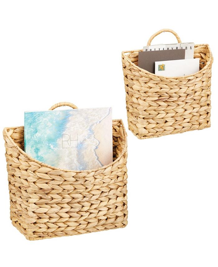 mDesign Woven Water Hyacinth Hanging Wall Storage Basket Set of 2