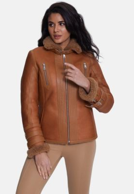 Women's Fashion Jacket, Silky Brick With Camel Curly Wool