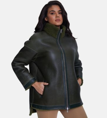 Women's Fashion Jacket, Silky Green With Green Curly Wool