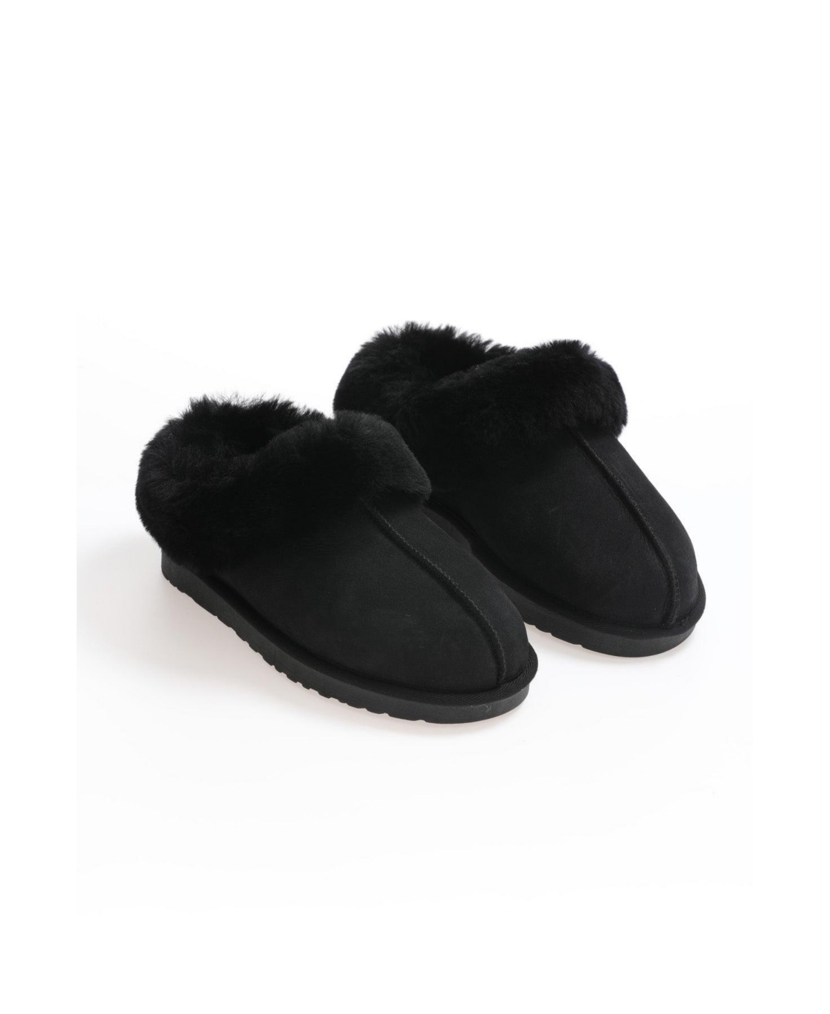 Women's Sheepskin Slippers, Black Suede - Black
