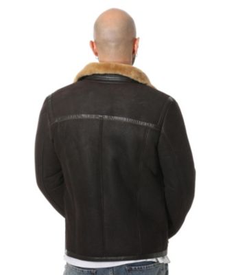 Men's Leather Banded Sheepskin Casual Jacket, Washed Brown with Ginger Wool