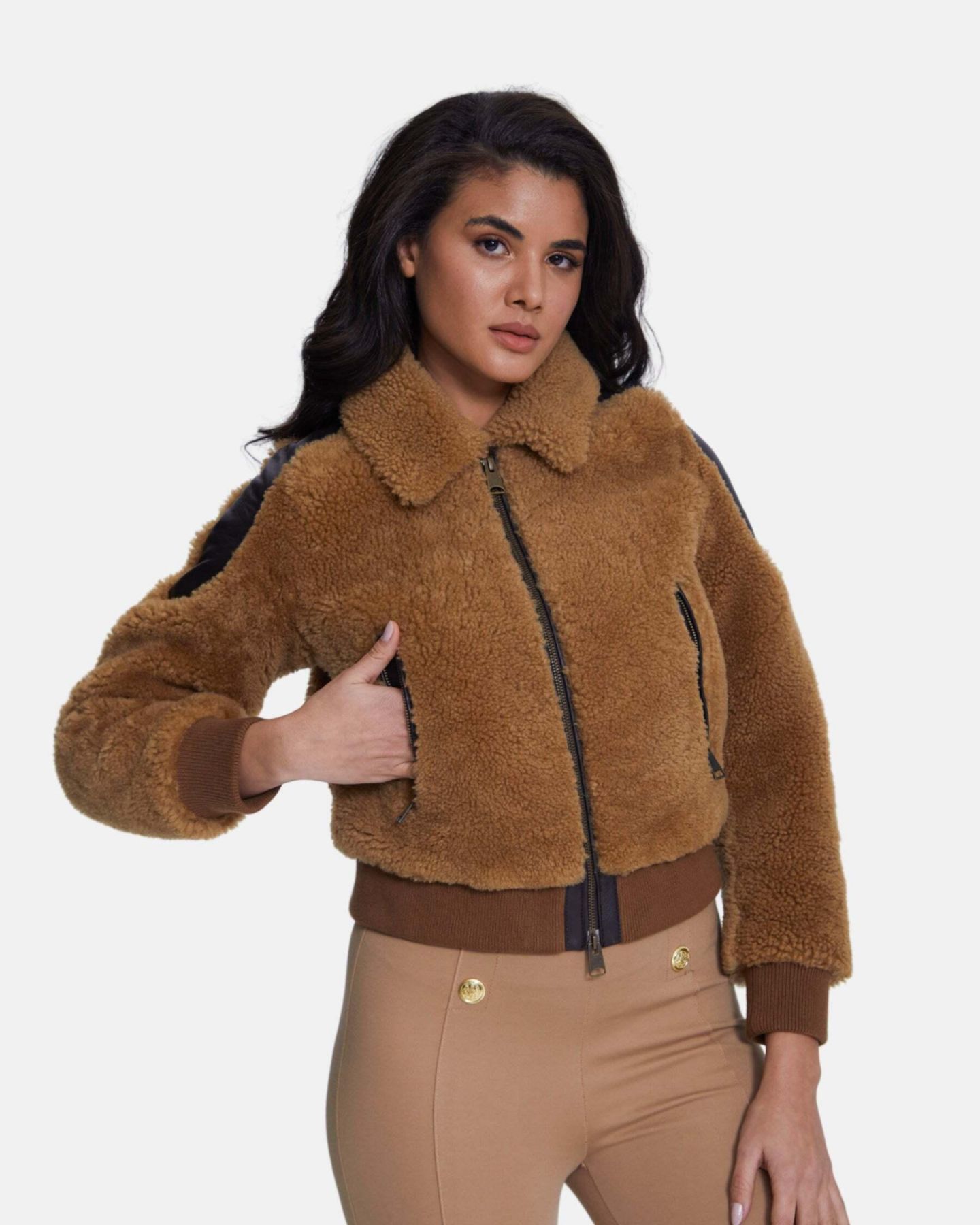 Женская куртка Furniq UK Fashion Jacket, Silky Brown With Ginger Curly Wool, цвет: Коричневый — фото 3