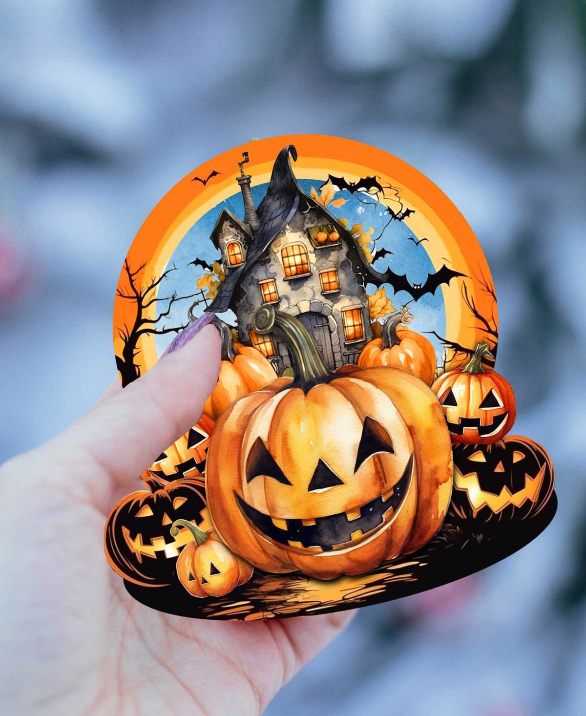 Shop Designocracy Holiday Wooden Ornaments Haunted House Home Decor G. Debrekht In Multi Color