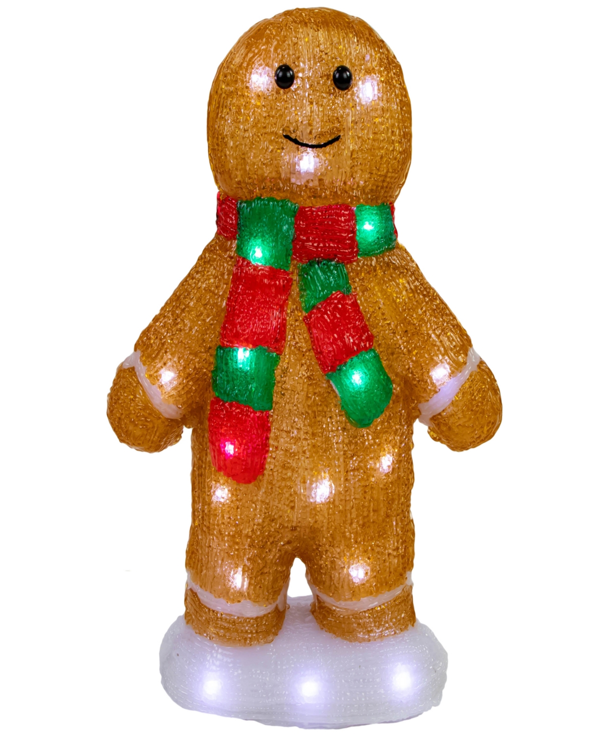 14" Light Emitting Diode (Led) Lighted Acrylic Gingerbread Man with Scarf Outdoor Christmas Decoration - Brown