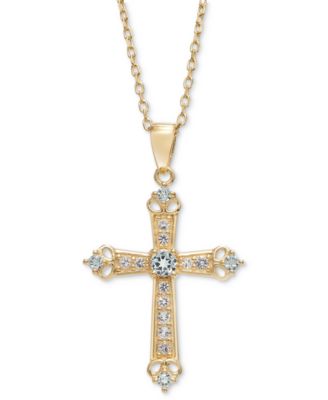 Macy's - Sky Blue Topaz (1/3 ct. t.w.) & White Topaz (5/8 ct. t.w.) Cross 18" Pendant Necklace in 14k Gold-Plated Sterling Silver (Also in Citrine & Rhodolite)
