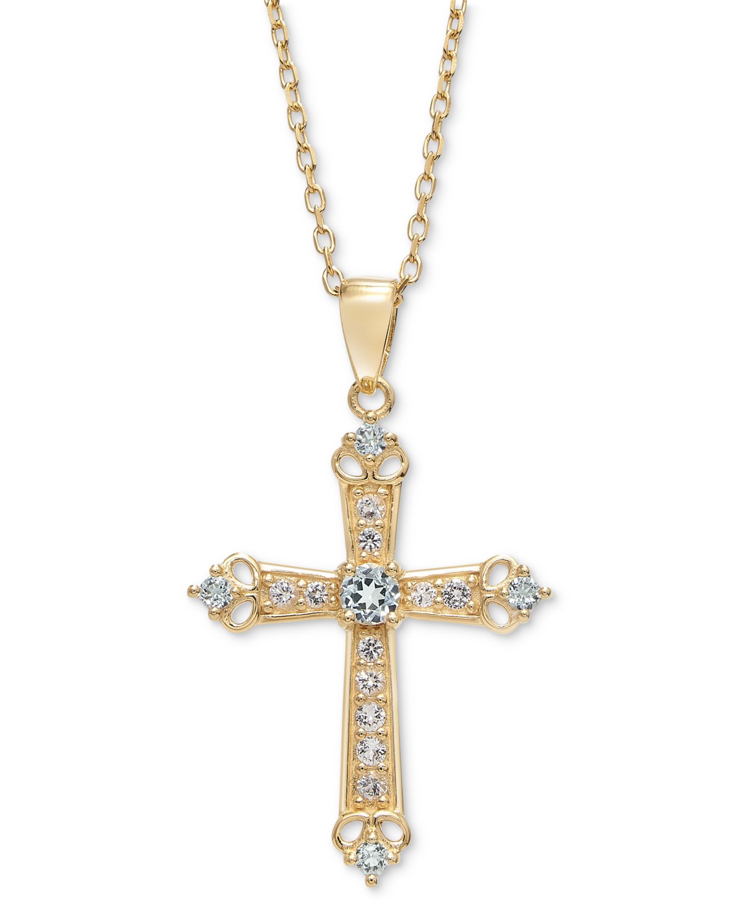 Sky Blue Topaz (1/3 ct. t.w.) & White Topaz (5/8 ct. t.w.) Cross 18" Pendant Necklace in 14k Gold-Plated Sterling Silver (Also in Citrine, Onyx, Peridot & Rhodolite)
