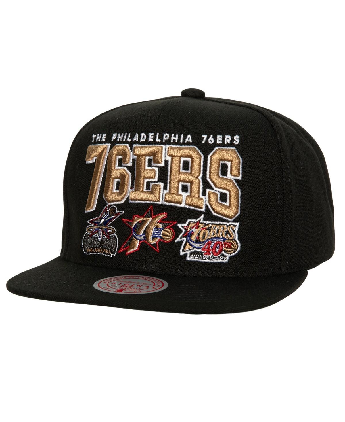 Mitchell & Ness Men's  Black Philadelphia 76ers Champ Stack Snapback Hat