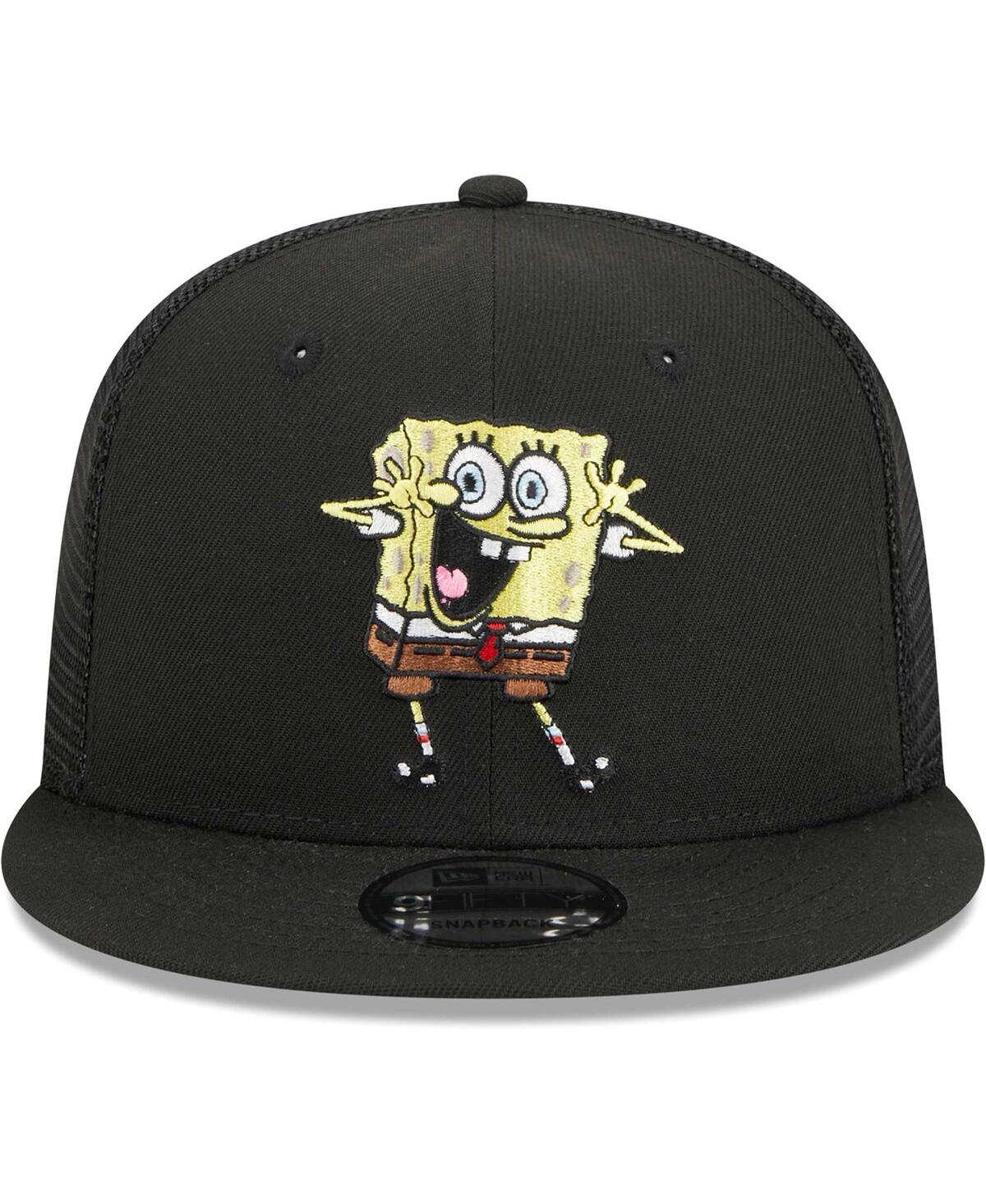 New Era Men's  Black Spongebob Squarepants Glasses Mesh Trucker 9fifty Snapback Hat In Black