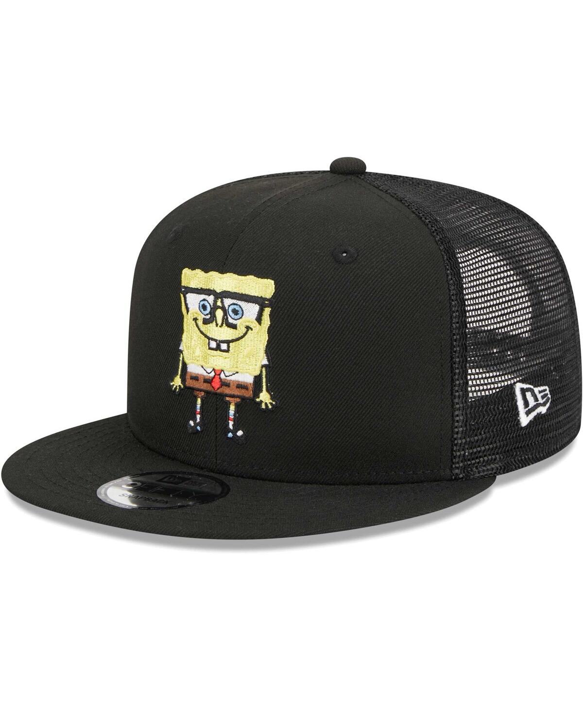 New Era Men's  Black Spongebob Squarepants Glasses Mesh Trucker 9fifty Snapback Hat