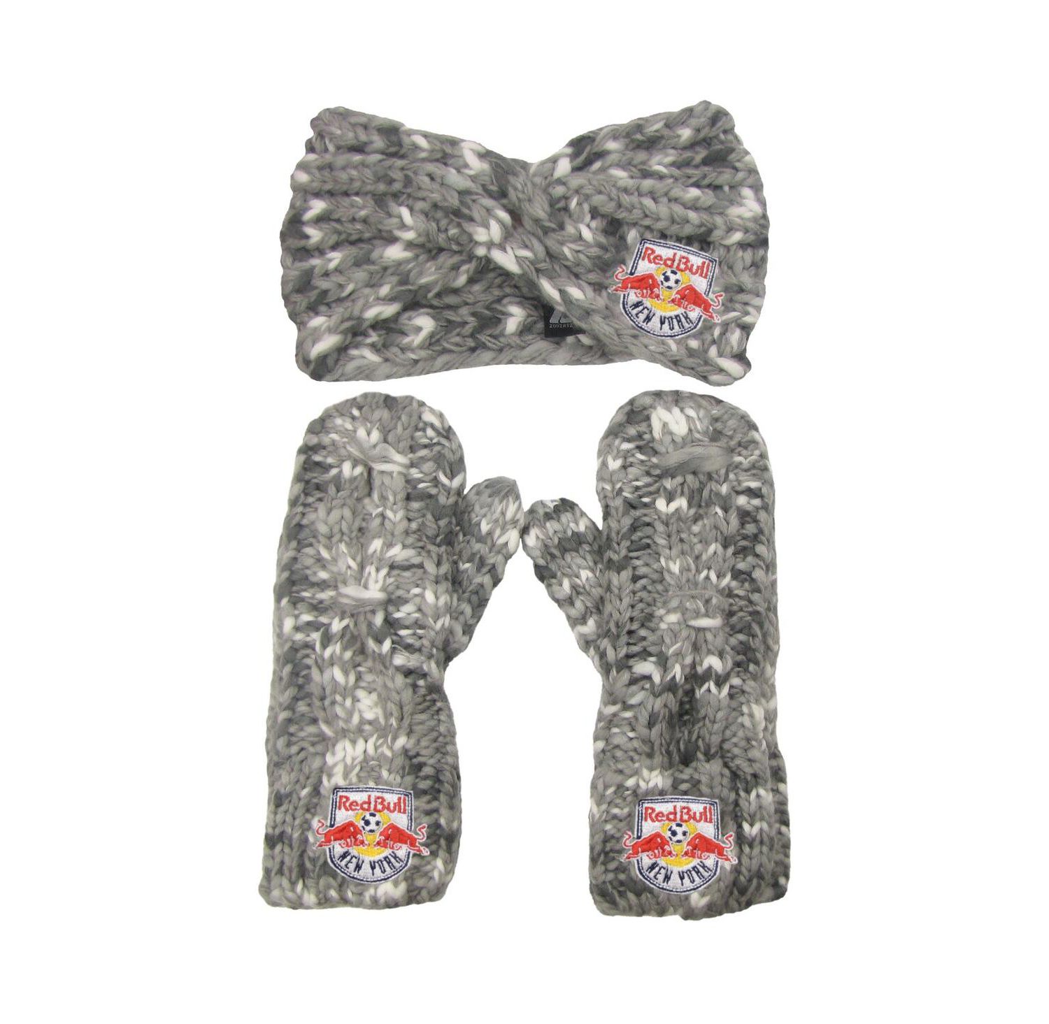 Women's Gray New York Red Bulls Marled Headband and Mittens Set
