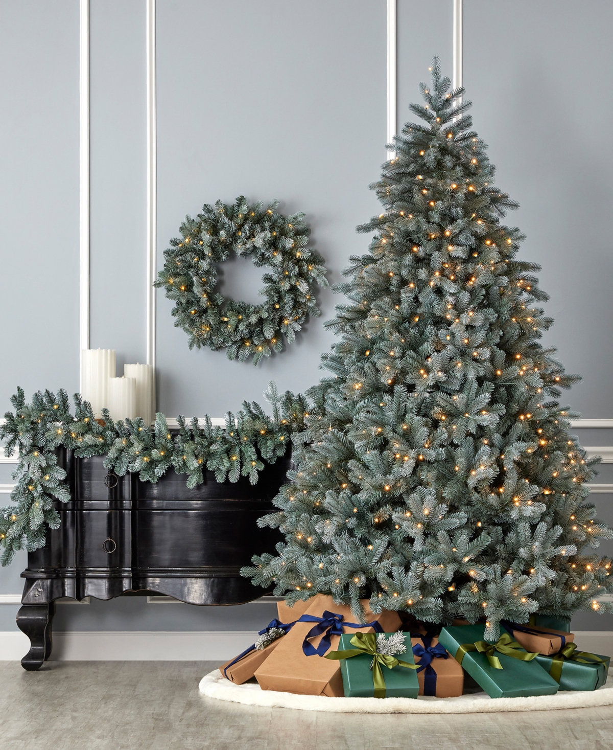 Seasonal Spruce Pre-Lit Pe Mixed Pvc Garland, 258 Tips, 50 Warm Led with Battery Operated