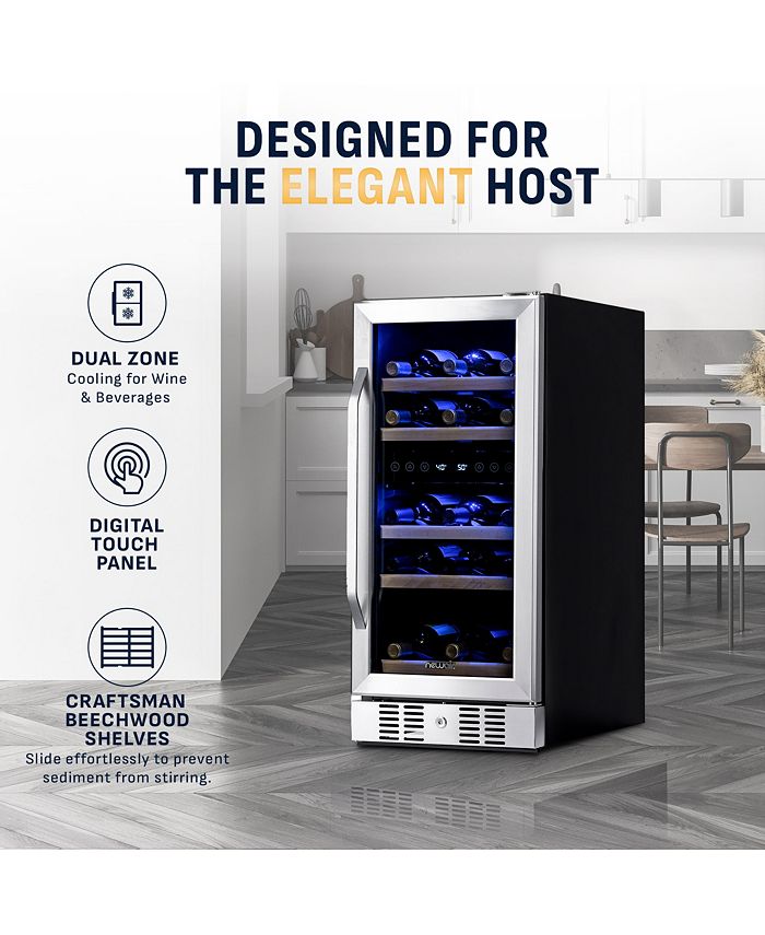 Newair 15" Builtin 29 Bottle Dual Zone Compressor Wine Fridge in Stainless Steel, Quiet