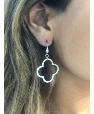 Rhodium Polished Clover Dangle Earrings