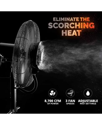 26" Pedestal Misting Fan with 8700 CFM of Power, Adjustable Mist Settings, Water Tank and 3 Fan Speeds, Perfect for the Patio, Back Yard, or Outdoor Dining Space