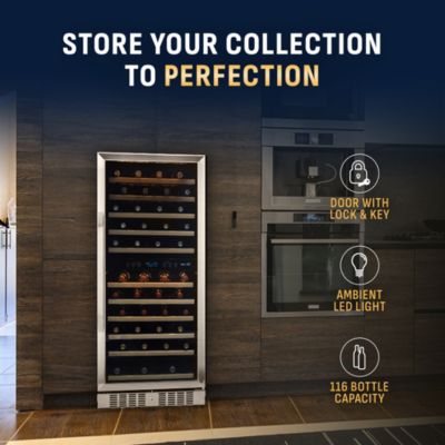 27" Built-in 116 Bottle Dual Zone Compressor Wine Fridge in Stainless Steel, Quiet Operation with Smooth Rolling Shelves