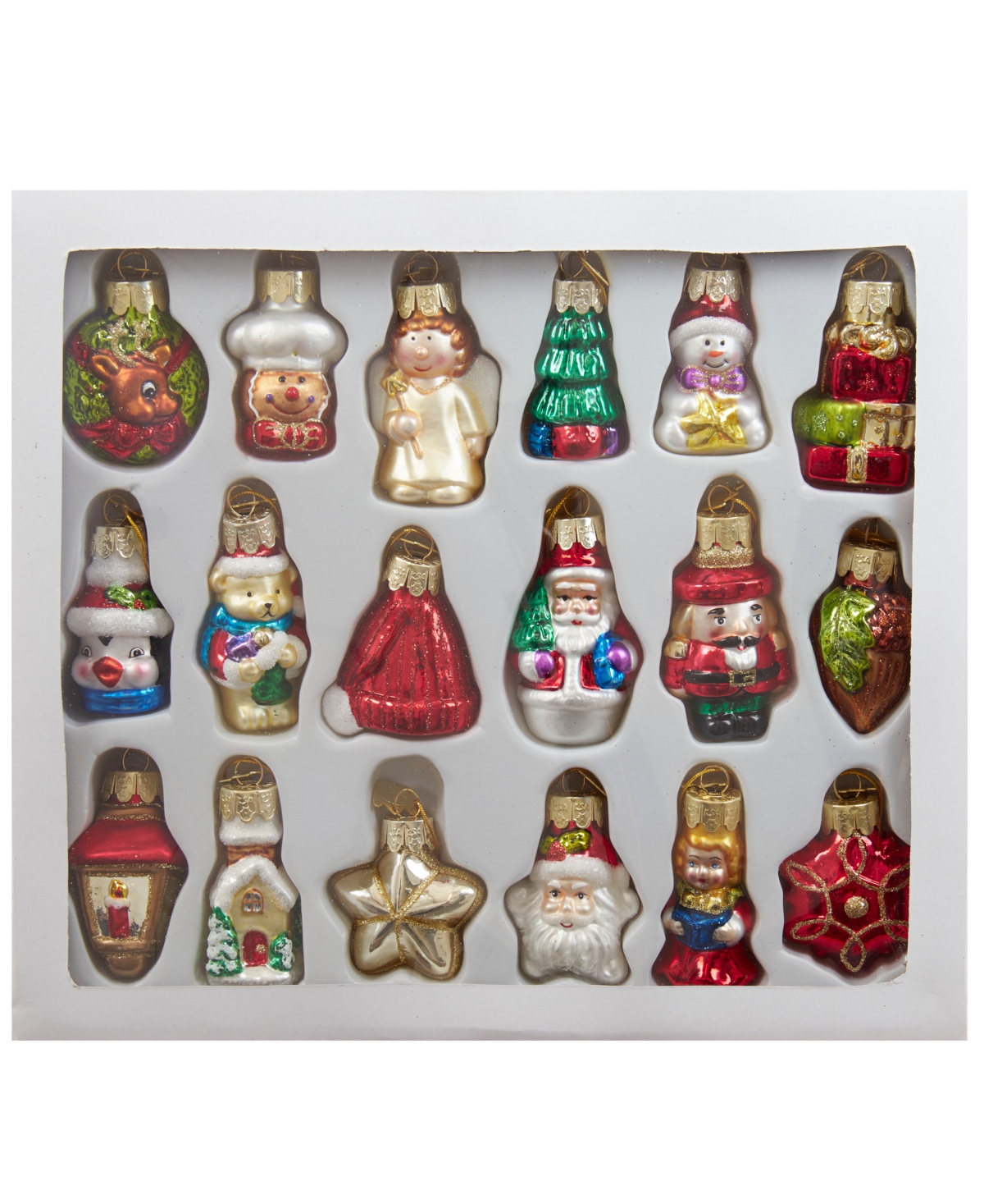 Kurt Adler 2-2.5" Mini Christmas Shape Glass Ornaments, 18 Piece Set In Clear