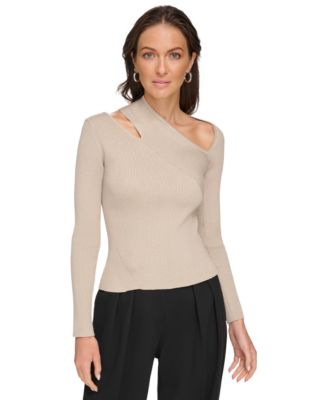 DKNY - Women's Asymmetric Cutout Ribbed Knit Sweater