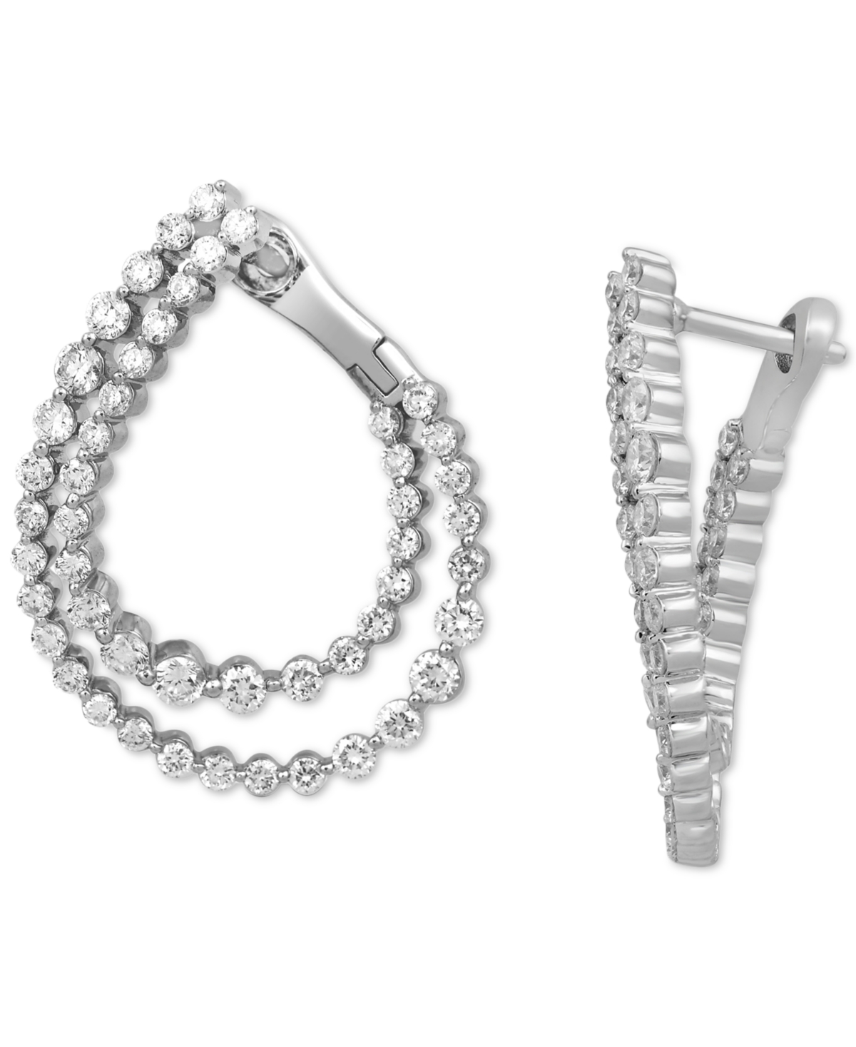 Diamond Spiral Shared Prong Hoop Earrings (2 ct. t.w.) in 10k White Gold - 10K White Gold
