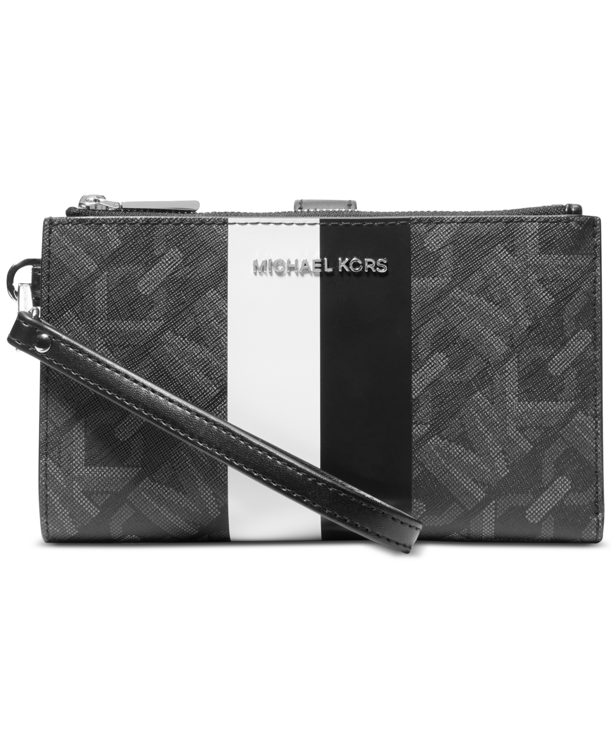 Michael Kors Michael  Jet Set Logo Double Zip Wristlet In Black,optic White