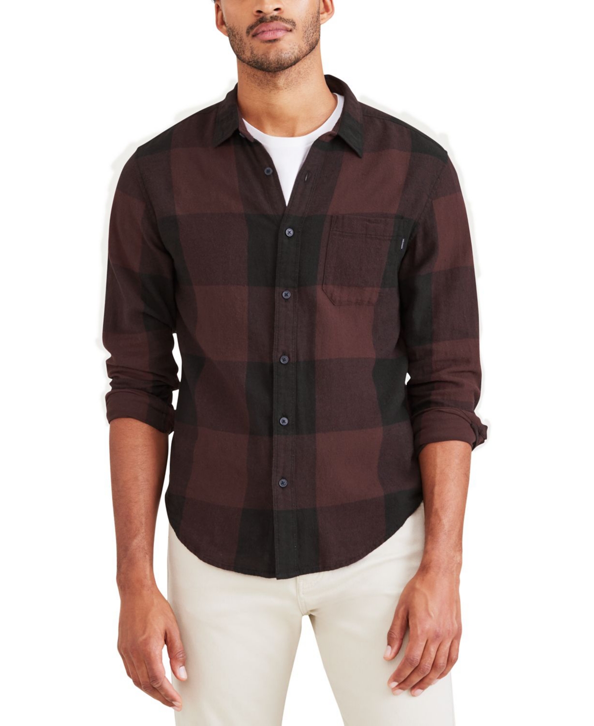 Men's Regular-Fit Plaid Long-Sleeve Casual Shirt - Decadent Chocolate