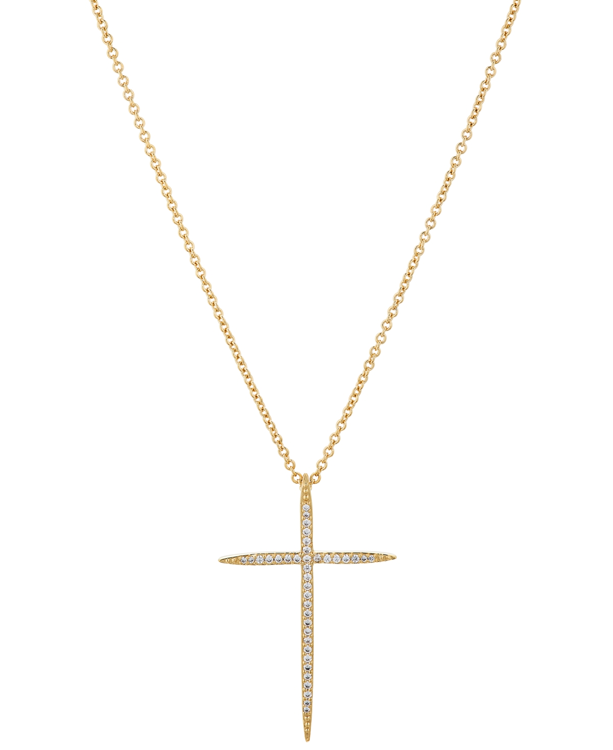 Pave Cross Pendant Necklace, 18" + 2" Extender - Rhodium