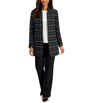 Kasper - Women's Star-Collar Windowpane-Pattern Open-Front Jacket