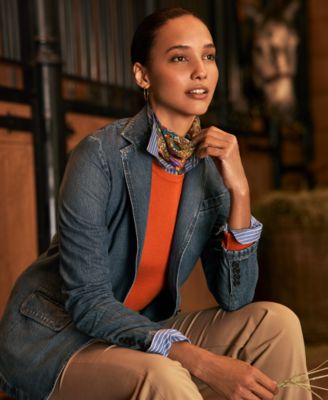 Double-breasted denim blazer in blue Polo Ralph Lauren Mytheresa