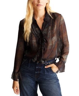 Frye - Women's Printed Ruffled-Front Collared Blouse