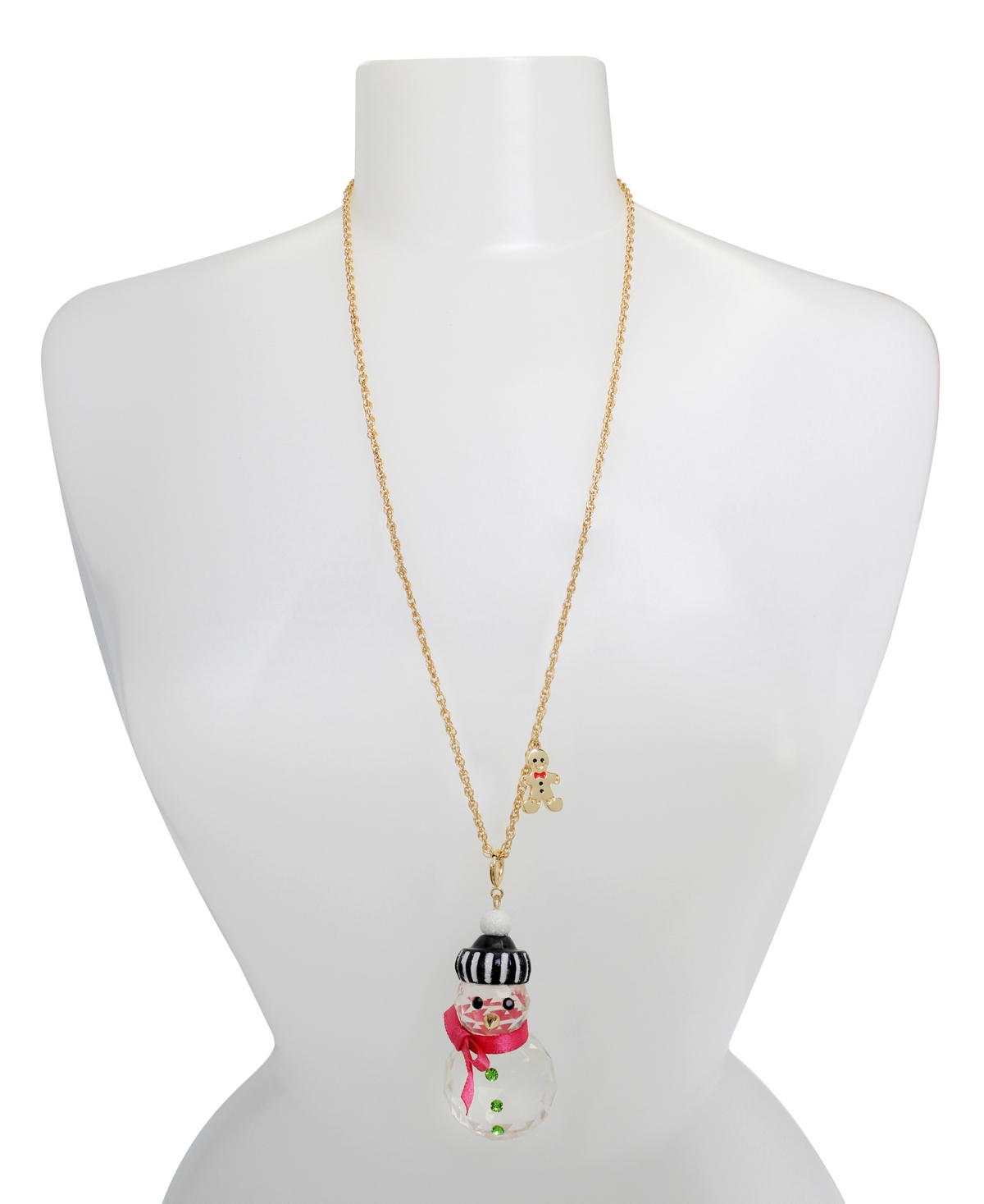 Shop Betsey Johnson Faux Stone Snowman Convertible Ornament Necklace In Crystal,gold