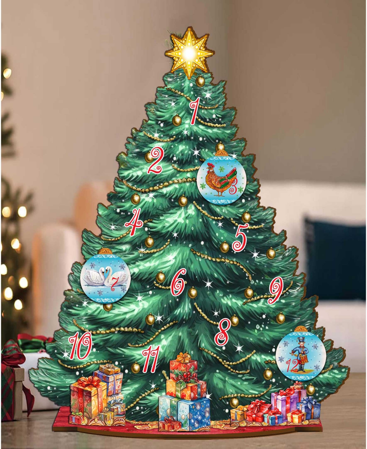Shop Designocracy 12 Days Themed Wooden Christmas Tree With Ornaments Set Of 19 G. Debrekht In Multi Color