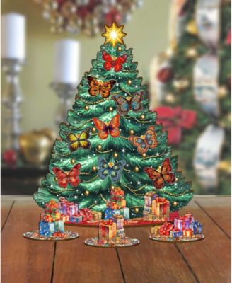 Butterfly Themed Wooden Christmas Tree with Ornaments Set of 13 G. DeBrekht