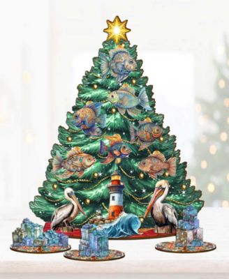 Coastal Themed Wooden Christmas Tree with Ornaments Set of 13 G. DeBrekht