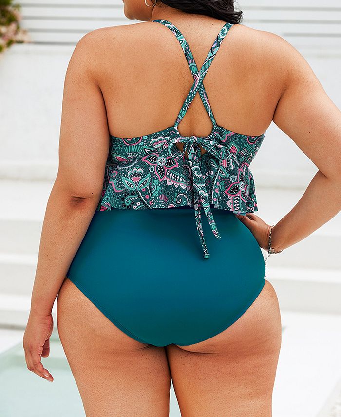 CUPSHE Plus Size Summer Paisley Ruffled Tankini Set Macy's