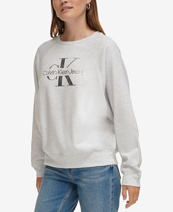 - Foil-Sliced Klein Macy\'s Monogram Jeans Logo Calvin Women\'s Sweatshirt