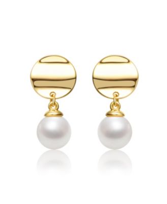 Sterling Silver & 14K Gold-Plated White Freshwater Pearl Double Drop Earrings with Gold Medallion Coin