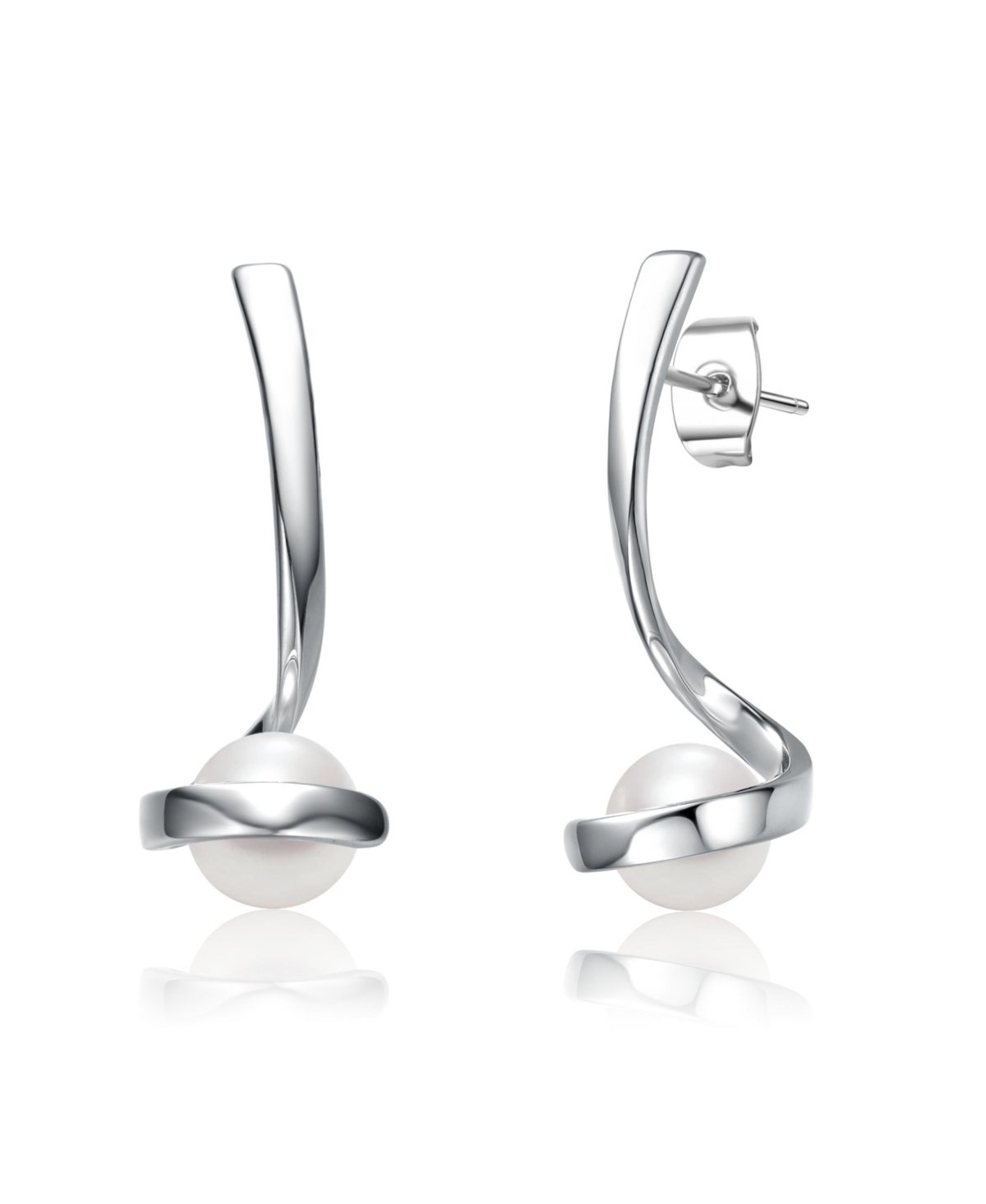 Genevive Silver 7mm Pearl Swirl Dangle Earrings In Silver