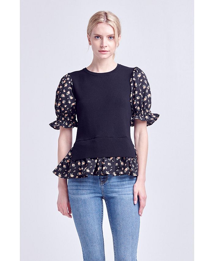 English Factory Women's Floral Mixed Knit Top - Macy's