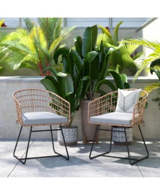 Ari Set Of Two All-Weather Faux Rattan Rope Chairs With Padded Cushions For Indoor And Outdoor Use