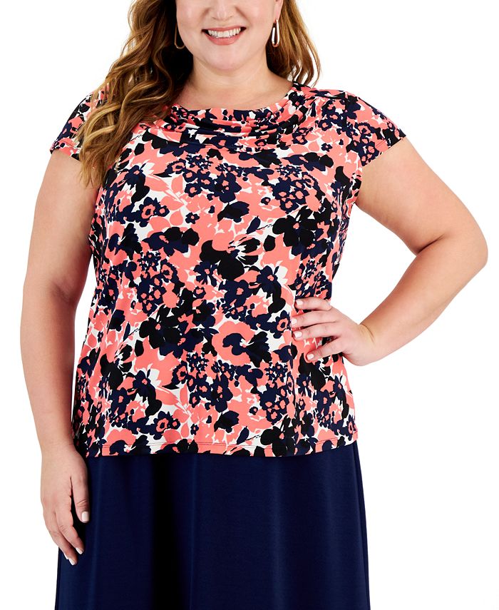 Kasper Plus Size Floral Cowlneck CapSleeve Knit Top Macy's
