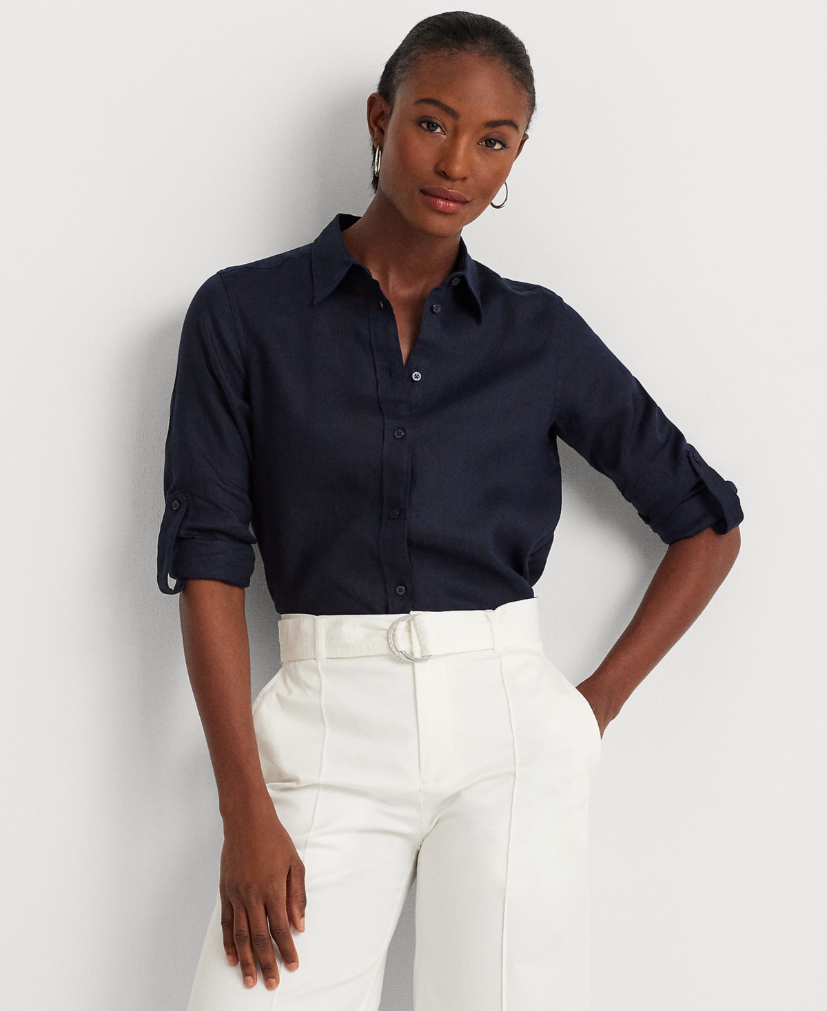 Shop Lauren Ralph Lauren Linen Shirt, Regular & Petite In Lauren Navy