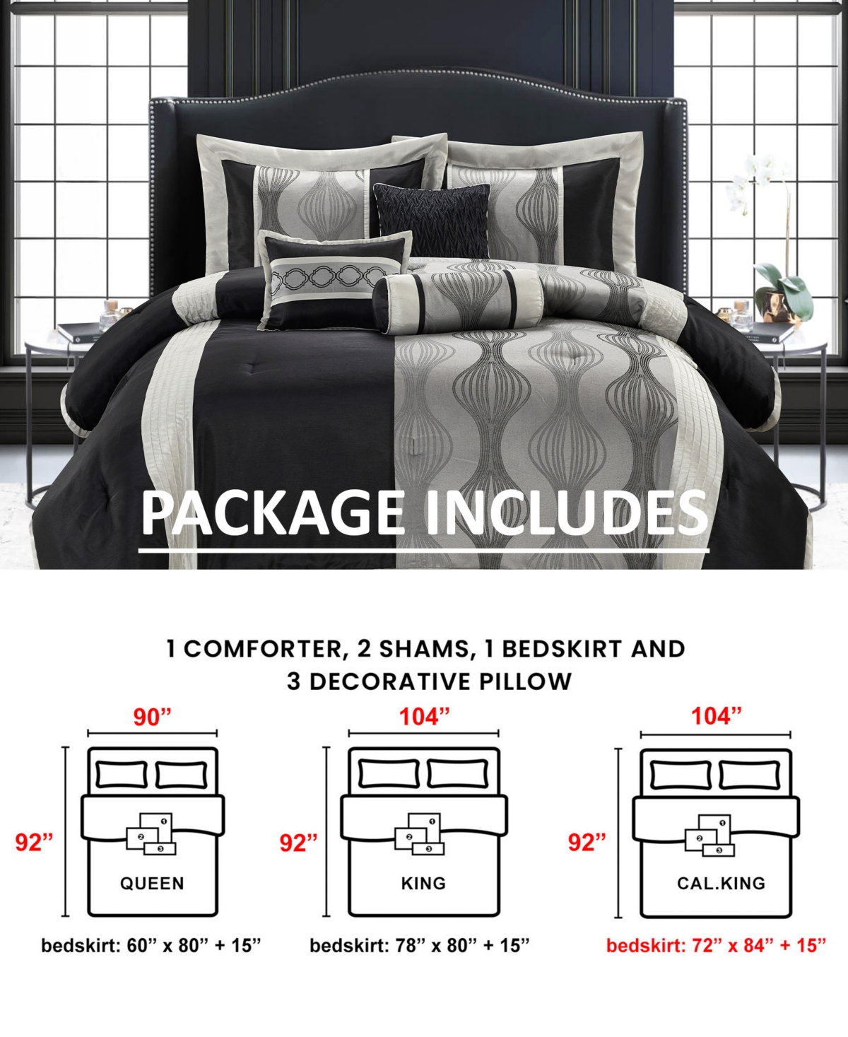 Stratford Park Kath 7-piece Comforter Set, California King In Silver