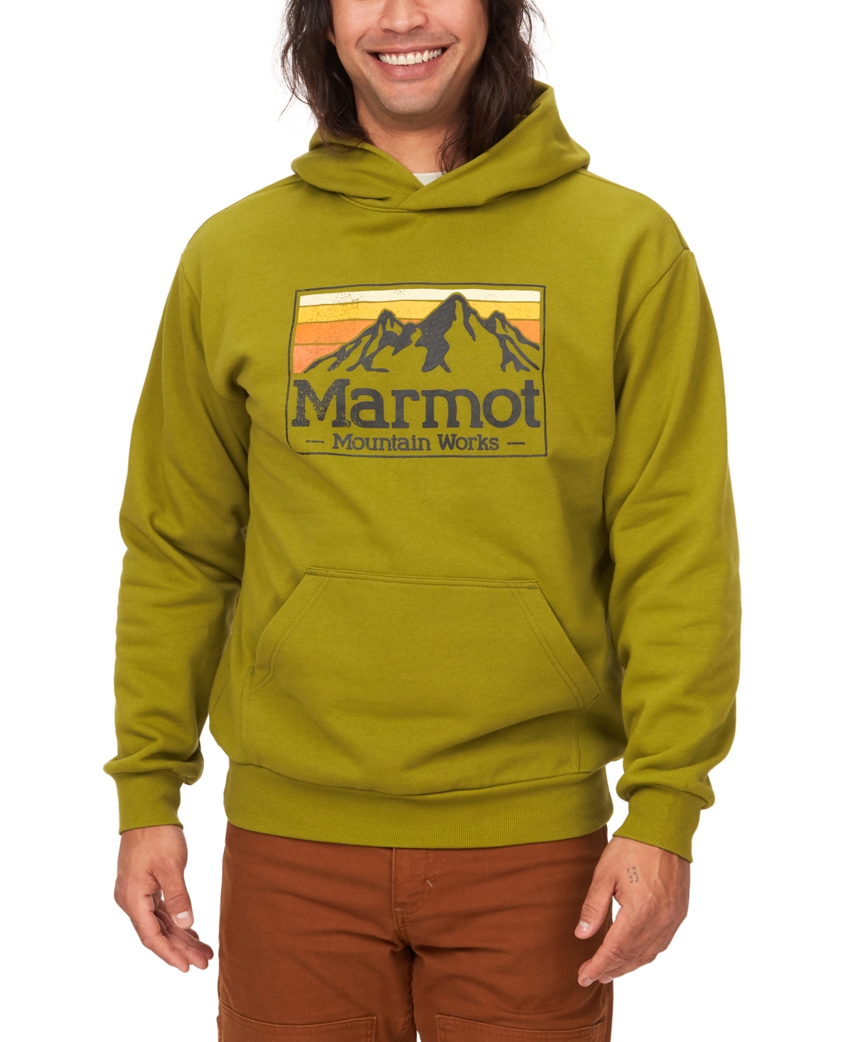Marmot Men's Mountain Works Logo-print Fleece Hoodie In Cilantro