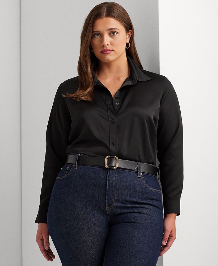 Lauren Ralph Lauren Plus Size Satin Charmeuse Shirt - Macy's