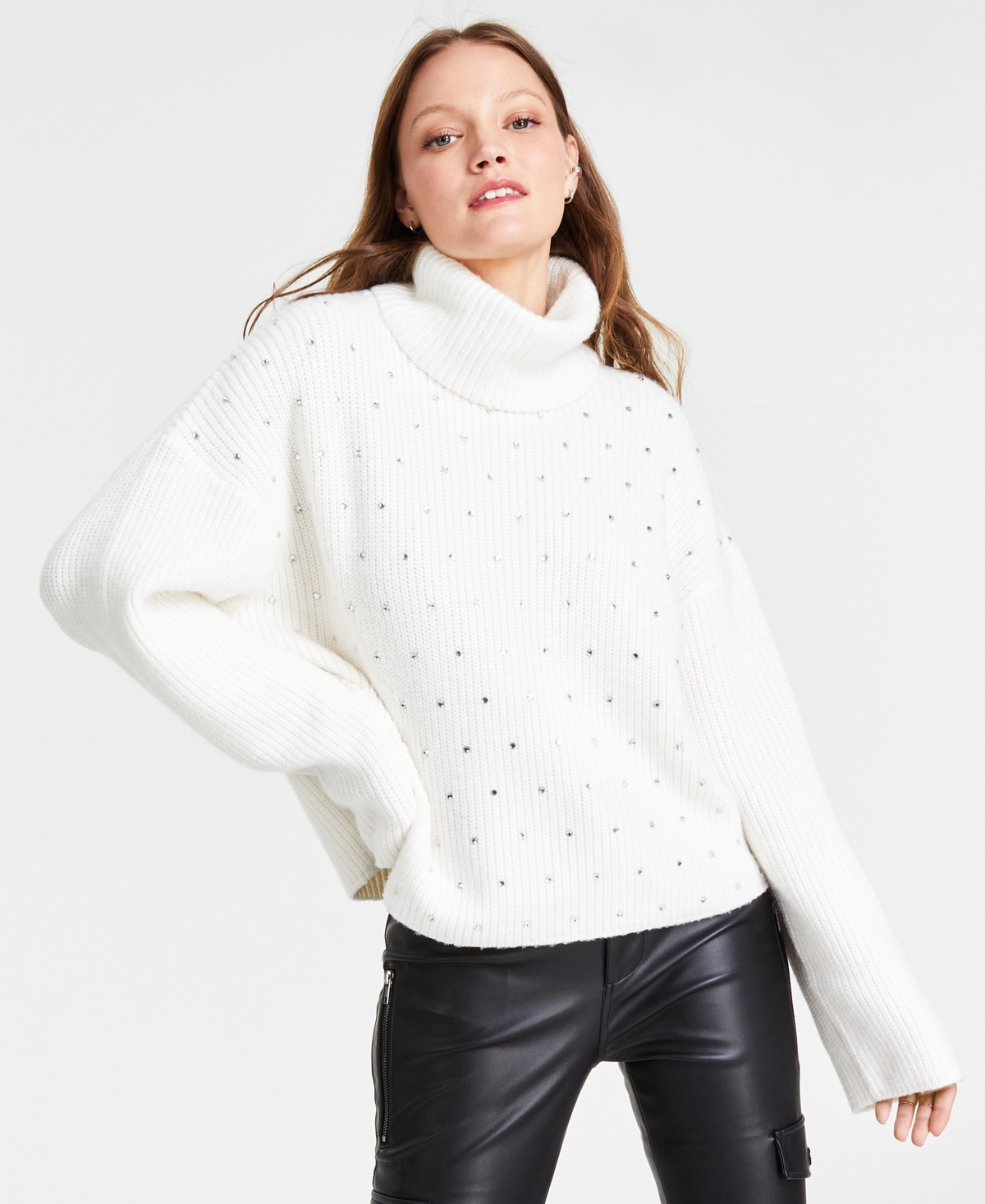 Women's Astro Embellished Turtleneck Sweater - Whisper White