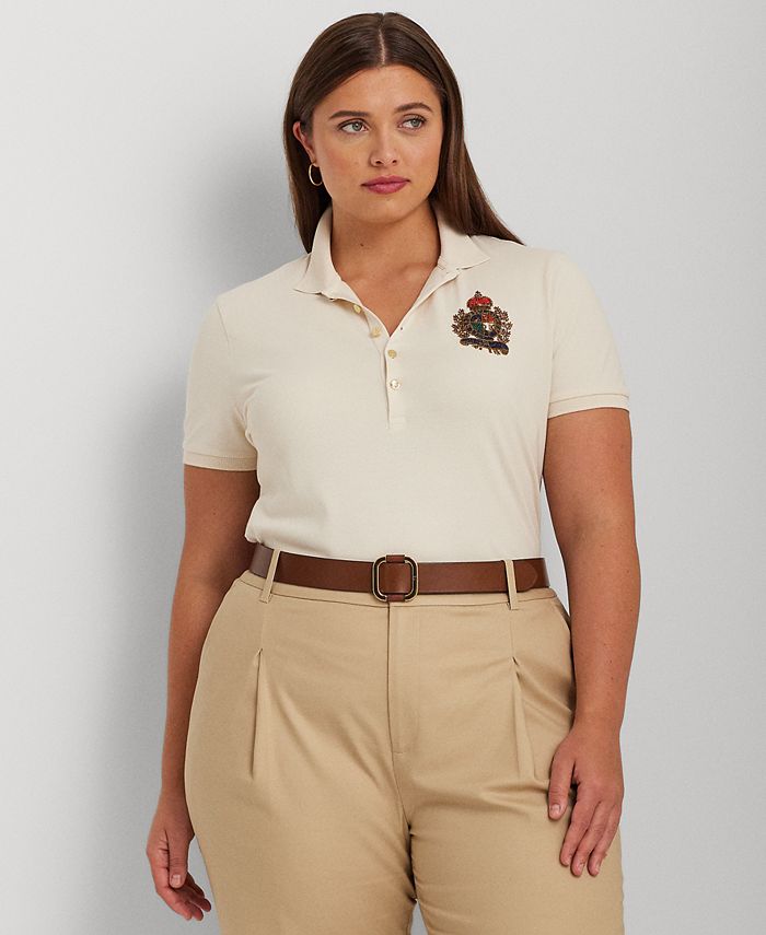 Lauren Ralph Lauren Plus Size Beaded Crest Polo Shirt - Macy's
