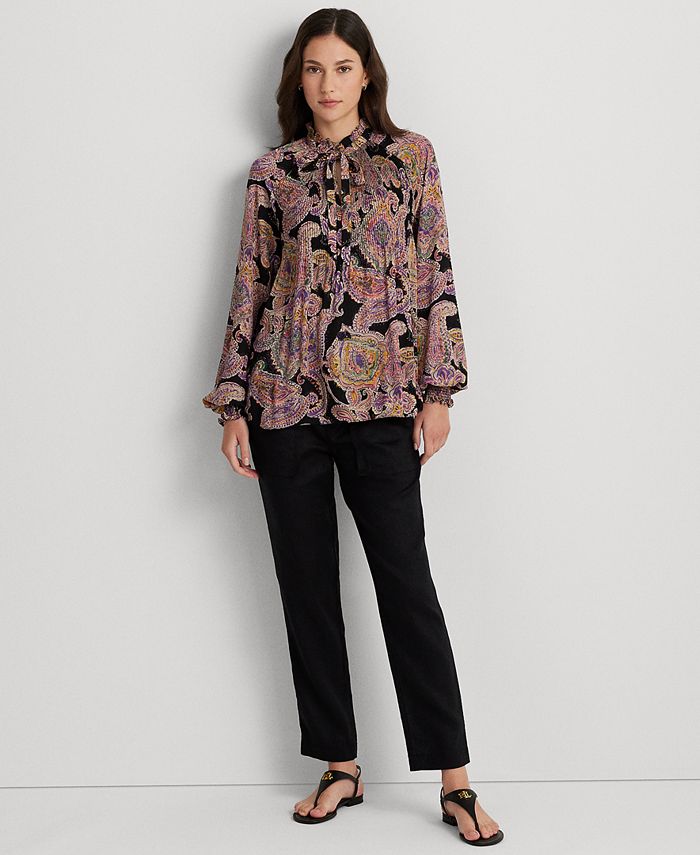 Ralph Lauren Women's Pleated Tie Neck Blouse Blue Size Medium main image 0