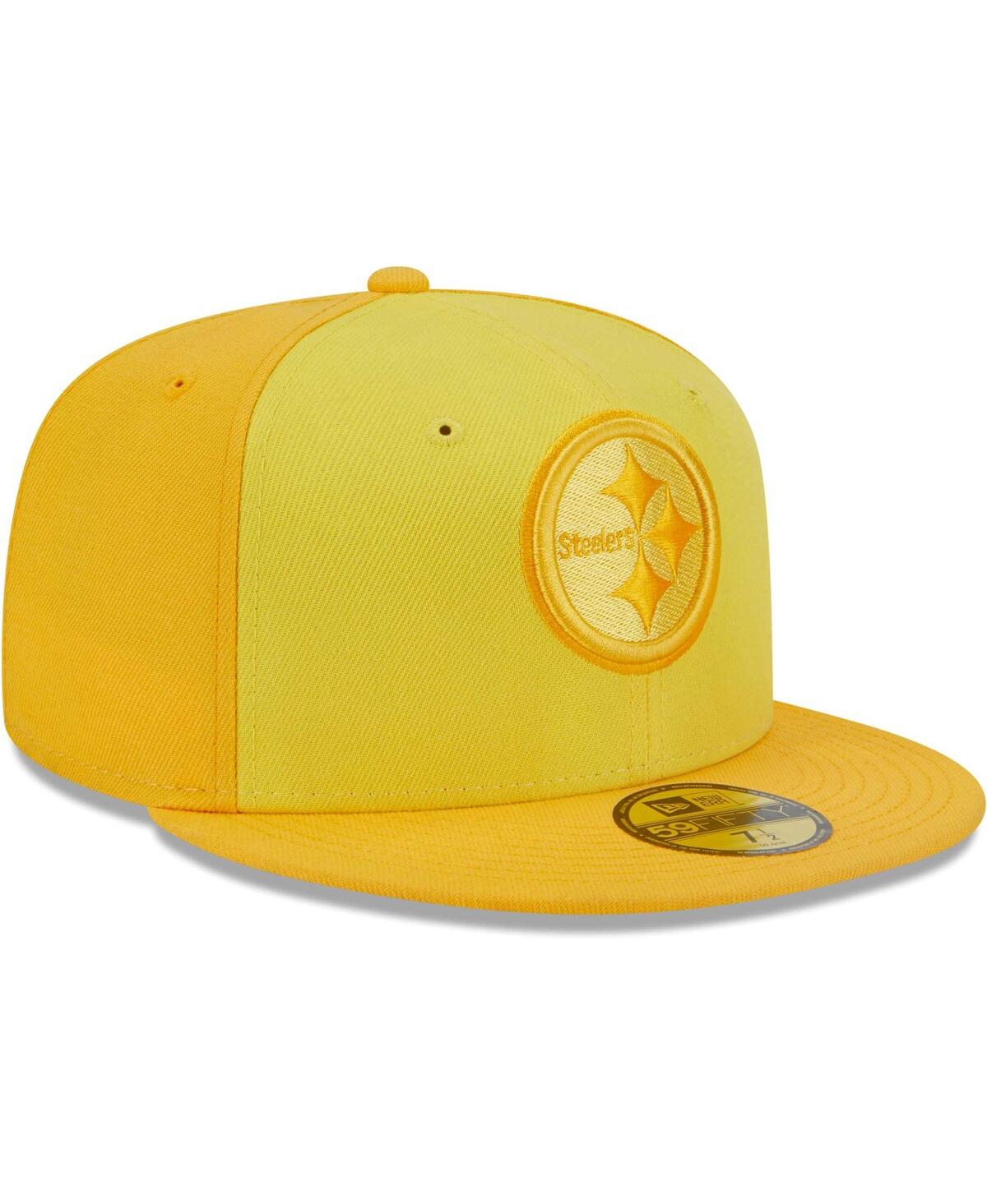 Shop New Era Men's  Gold Pittsburgh Steelers Tri-tone 59fifty Fitted Hat