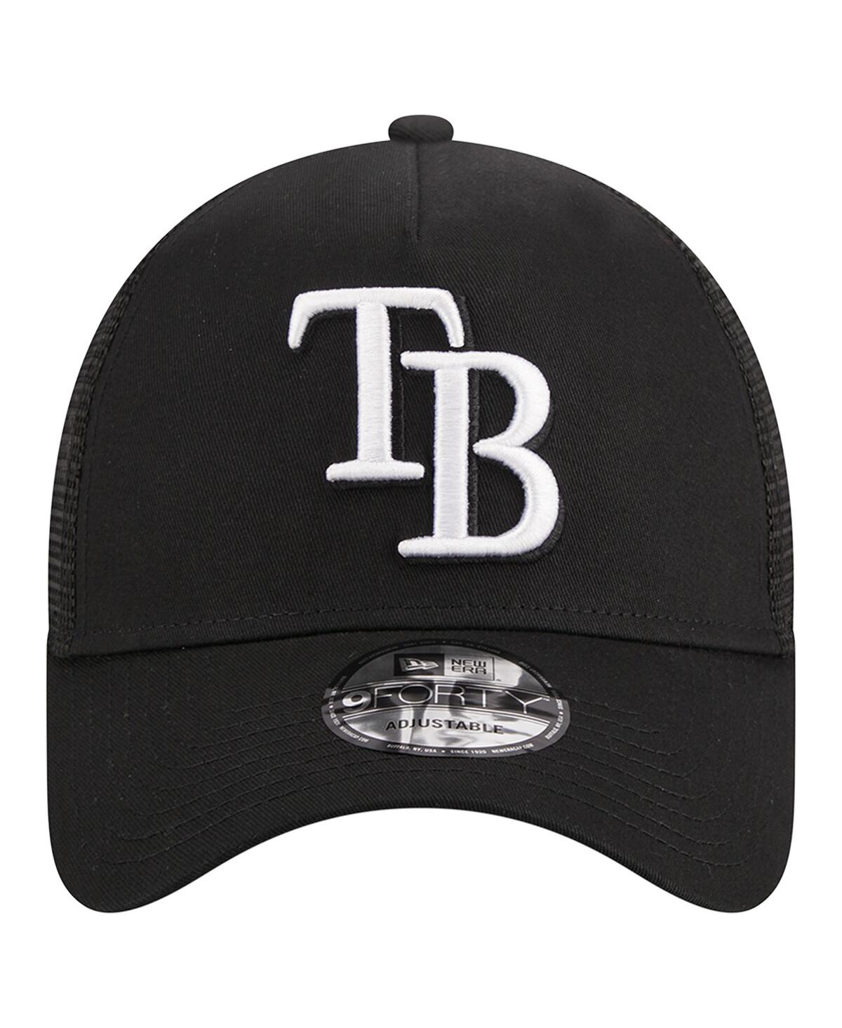 NEW ERA MEN'S NEW ERA BLACK TAMPA BAY RAYS A-FRAME 9FORTY TRUCKER ADJUSTABLE HAT 