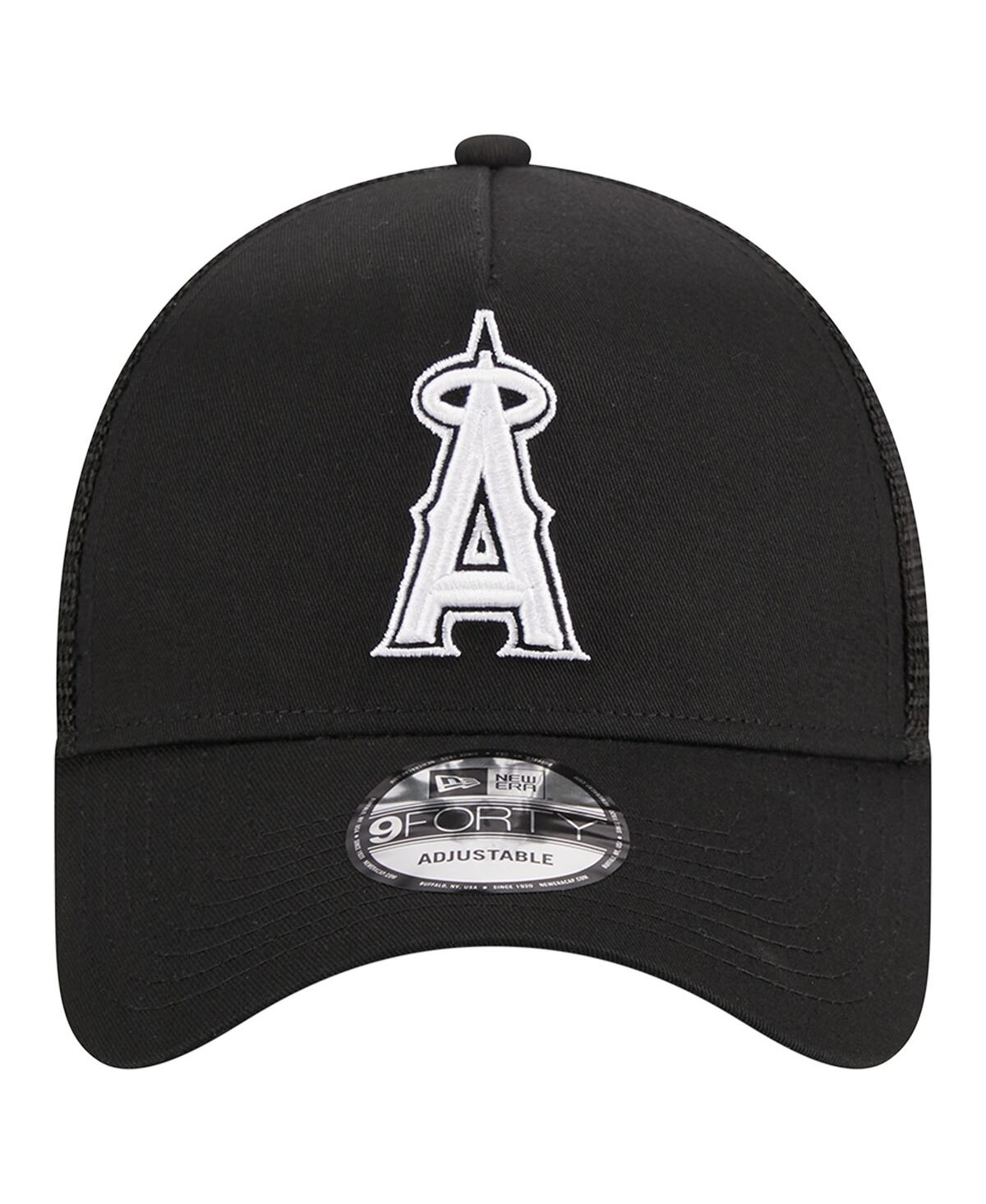 NEW ERA MEN'S NEW ERA BLACK LOS ANGELES ANGELS A-FRAME 9FORTY TRUCKER ADJUSTABLE HAT 