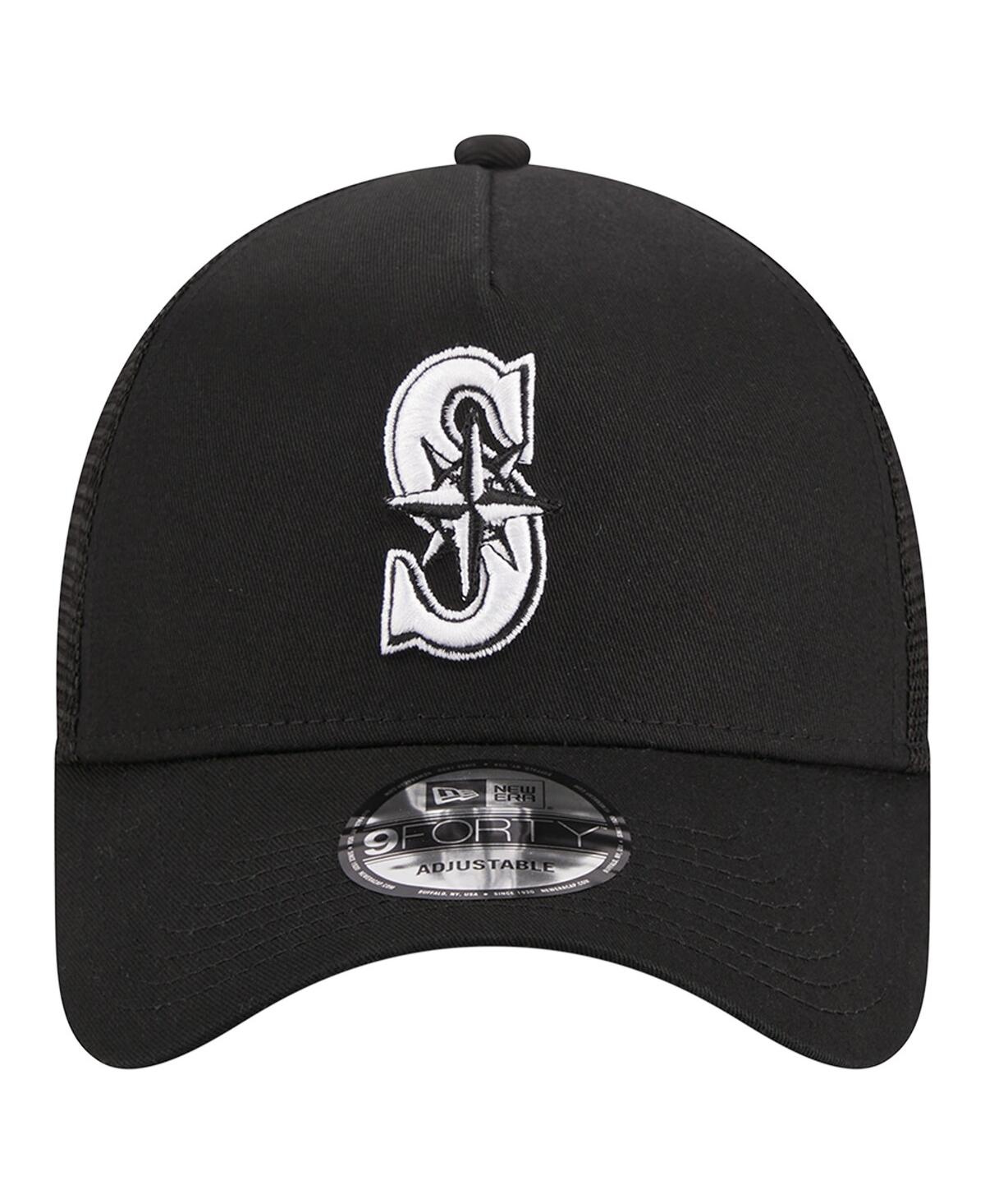 NEW ERA MEN'S NEW ERA BLACK SEATTLE MARINERS A-FRAME 9FORTY TRUCKER ADJUSTABLE HAT 